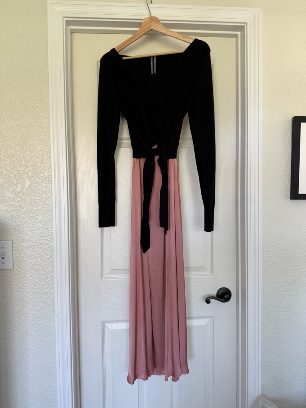 Anthropologie Black & Blush Wrap Maxi Dress
